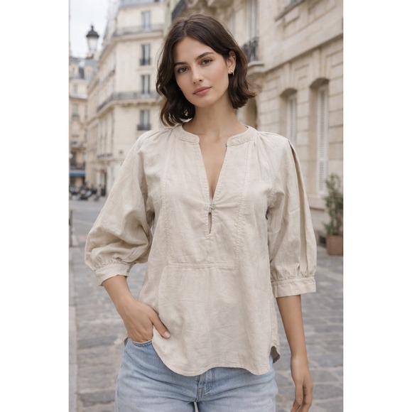 Nation LTD Tops - Nation LTD Los Angeles Corduroy Puff Sleeve Tunic Blouse Sand Beige S